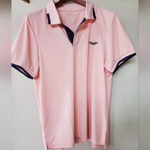 Albert Morris Mens Pink Comfort Polo Shirt with Navy Trim Size M